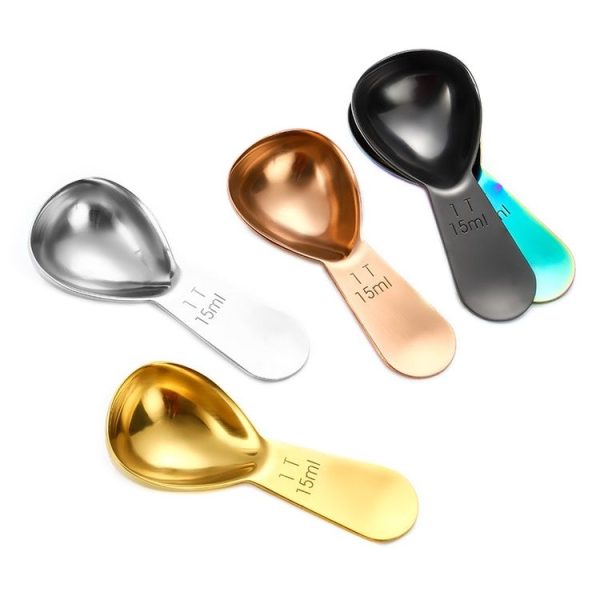 15ml 304 Stainless Steel Thickened Coffee Spoon With Scale Measuring Bean Spoon, Color: Gold - Image 2