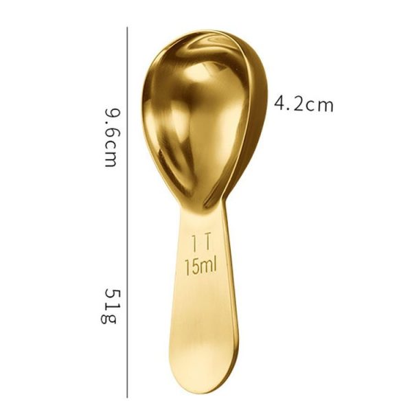 15ml 304 Stainless Steel Thickened Coffee Spoon With Scale Measuring Bean Spoon, Color: Gold - Image 3