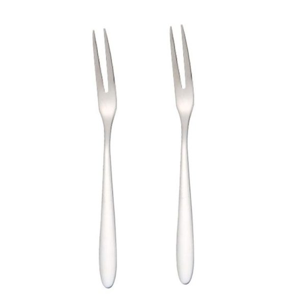 2pcs 304 Stainless Steel Fruit Cake Fork Plating Titanium Tableware, Color: Stainless Steel Color