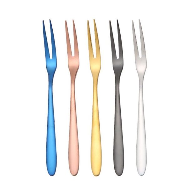 2pcs 304 Stainless Steel Fruit Cake Fork Plating Titanium Tableware, Color: Stainless Steel Color - Image 2