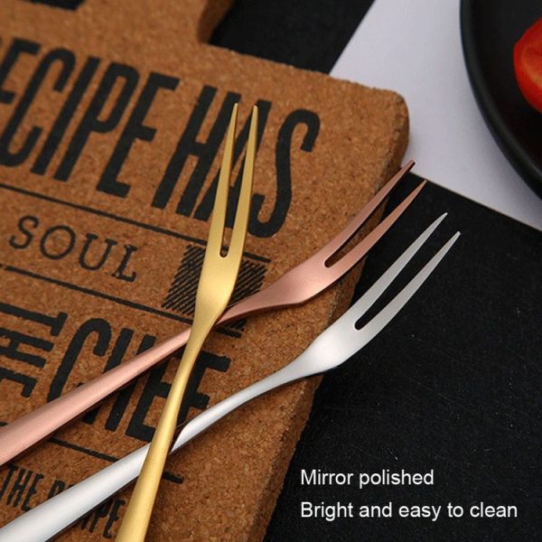 2pcs 304 Stainless Steel Fruit Cake Fork Plating Titanium Tableware, Color: Stainless Steel Color - Image 4