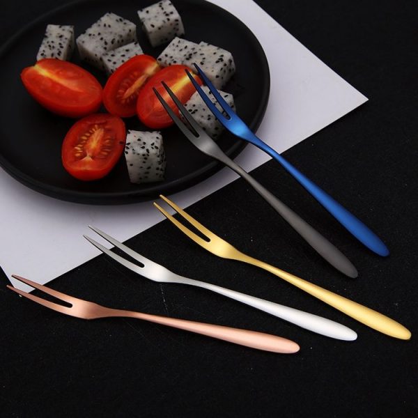 2pcs 304 Stainless Steel Fruit Cake Fork Plating Titanium Tableware, Color: Stainless Steel Color - Image 6