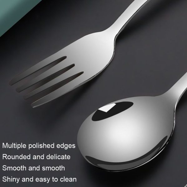 3pcs / set 316 Stainless Steel Portable Tableware Drawing Spoon Chopsticks Fork (Cyan) - Image 4