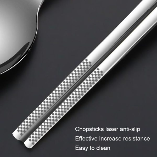 3pcs / set 316 Stainless Steel Portable Tableware Drawing Spoon Chopsticks Fork (Cyan) - Image 5
