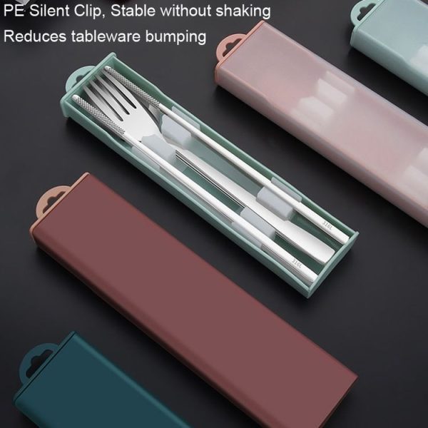 3pcs / set 316 Stainless Steel Portable Tableware Drawing Spoon Chopsticks Fork (Cyan) - Image 8