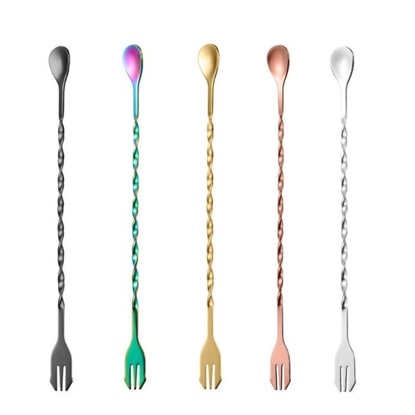 Small 410 Stainless Steel Double Head Spoon Thread Cocktail Mixing Spoon, Color: Stainless Steel Color - Image 2