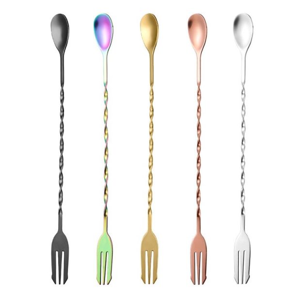 Large 410 Stainless Steel Double Head Spoon Thread Cocktail Mixing Spoon, Color: Stainless Steel Color - Image 2