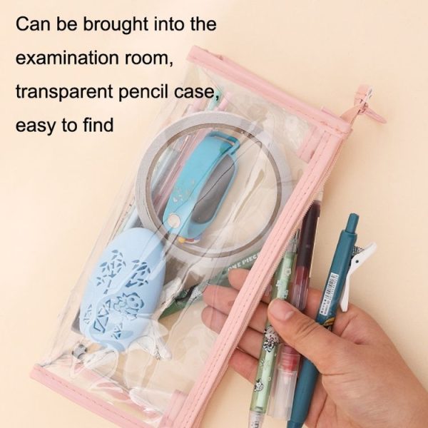 3pcs PVC Student Stationery Storage Transparent Pencil Bag Exam Transparent Zipper Pencil Bag (Green) - Image 2