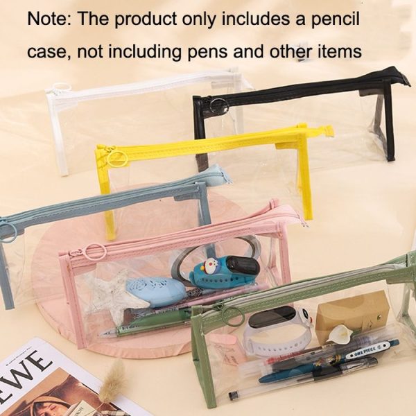 3pcs PVC Student Stationery Storage Transparent Pencil Bag Exam Transparent Zipper Pencil Bag (Green) - Image 3