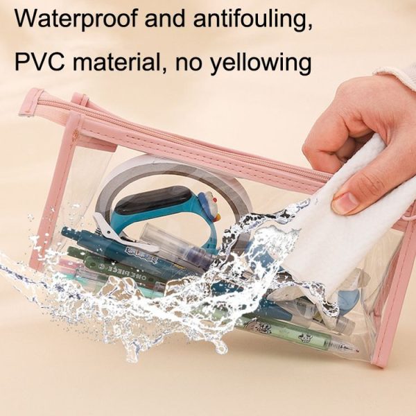 3pcs PVC Student Stationery Storage Transparent Pencil Bag Exam Transparent Zipper Pencil Bag (Green) - Image 5
