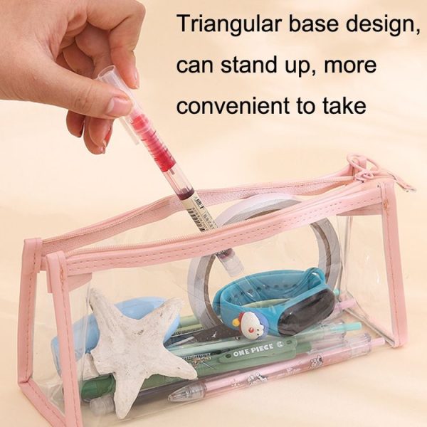 3pcs PVC Student Stationery Storage Transparent Pencil Bag Exam Transparent Zipper Pencil Bag (Green) - Image 6