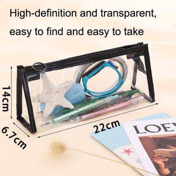 3pcs PVC Student Stationery Storage Transparent Pencil Bag Exam Transparent Zipper Pencil Bag (Green) - Image 7
