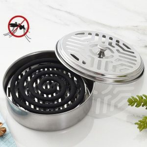 Stainless Steel Mosquito Incense Tray Holder Household Fireproof Mosquito Incense Box With Cover (As Show)