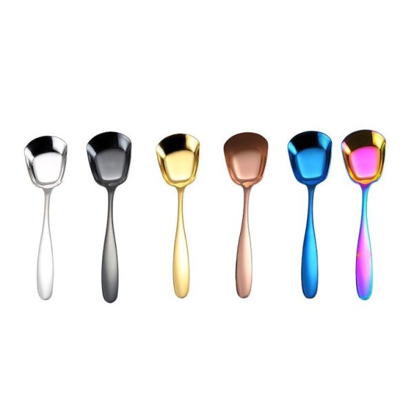 Small 304 Stainless Steel Spoon Glossy Thickened Flat Head Flat Bottom Serving Spoon, Color: Stainless Steel Color - Image 2