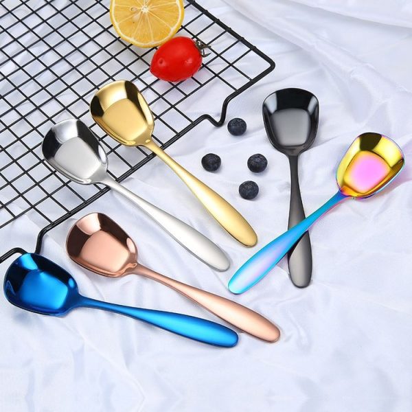 Small 304 Stainless Steel Spoon Glossy Thickened Flat Head Flat Bottom Serving Spoon, Color: Stainless Steel Color - Image 7