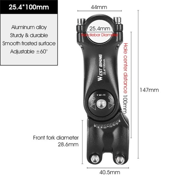 WEST BIKING Mountain Bike Adjustable Handlebar Angle Riser Handlebar Lift Accessories 25.4x100mm - Image 2