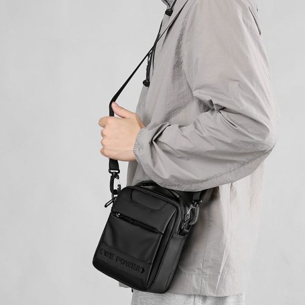 WEPOWER Simple Men Messenger Bag Can Wear Belt Hanging Bag Handheld Shoulder Bag (Black) - Image 2