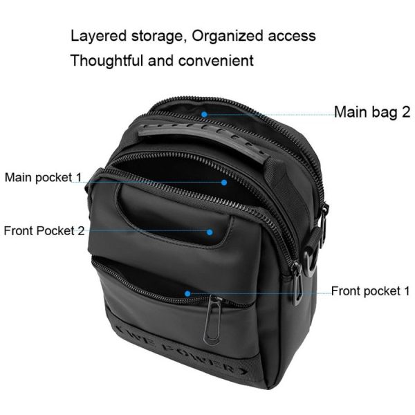 WEPOWER Simple Men Messenger Bag Can Wear Belt Hanging Bag Handheld Shoulder Bag (Black) - Image 5