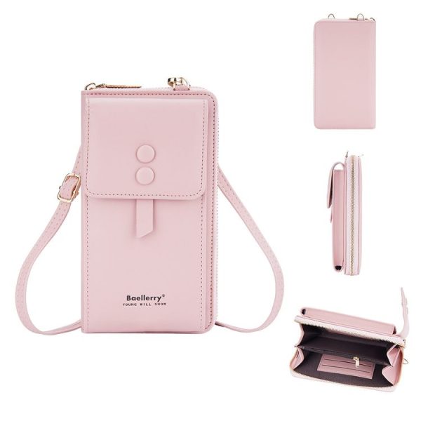 Baellerry Multifunctional Adjustable Crossbody Phone Bag Large Capacity Multi-card Slot Single-shoulder Bag (Pink)