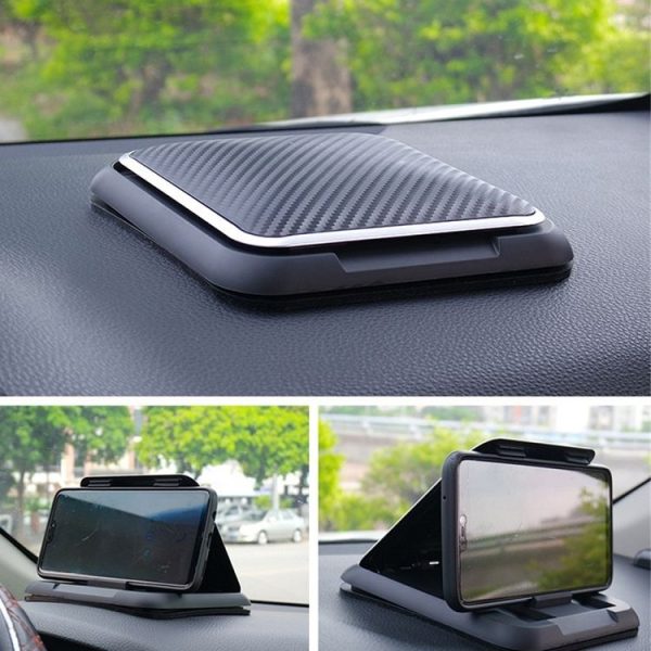 Car Mobile Phone Holder Carbon Fiber Pattern Silicone Dashboard Holder (Black) - Image 10