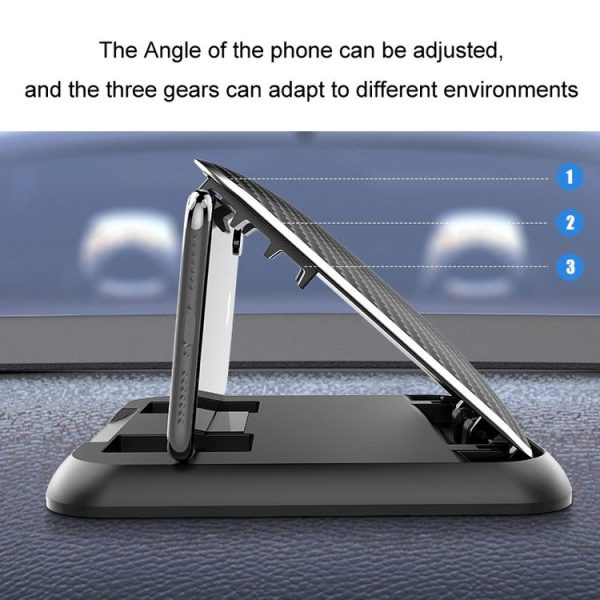 Car Mobile Phone Holder Carbon Fiber Pattern Silicone Dashboard Holder (Black) - Image 6
