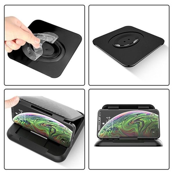Car Mobile Phone Holder Carbon Fiber Pattern Silicone Dashboard Holder (Black) - Image 7