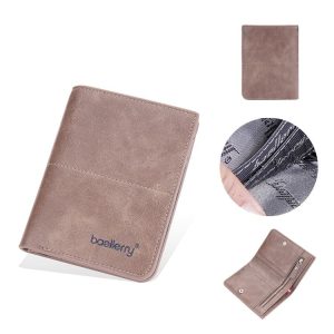 Baellerry Men Short Vintage Multi-Card Wallet Vertical Buckle Zip Wallet (Brown Vertical)