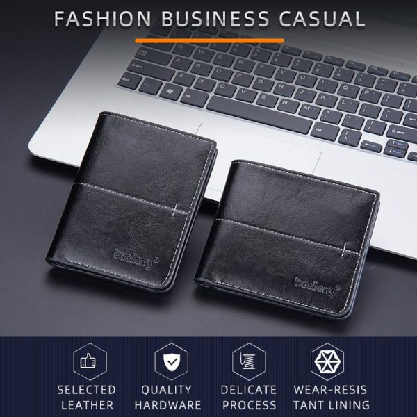 Baellerry Men Short Vintage Multi-Card Wallet Vertical Buckle Zip Wallet (Brown Vertical) - Image 5