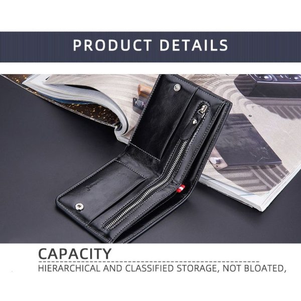 Baellerry Men Short Vintage Multi-Card Wallet Vertical Buckle Zip Wallet (Brown Vertical) - Image 7