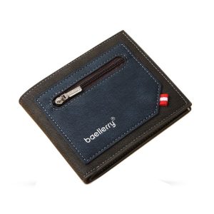 Baellerry Synthetic Leather Men Short Wallet Large Capacity Multi-Card Slot Zipper Wallet (Black)