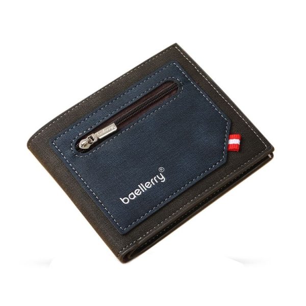 Baellerry Synthetic Leather Men Short Wallet Large Capacity Multi-Card Slot Zipper Wallet (Black)