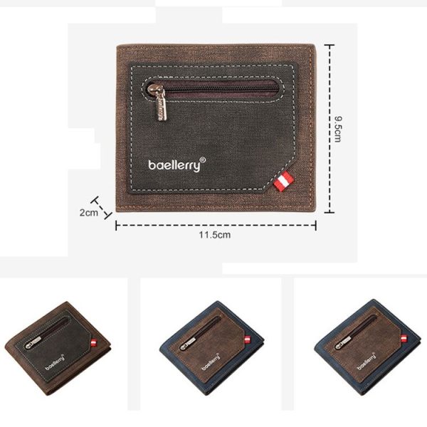 Baellerry Synthetic Leather Men Short Wallet Large Capacity Multi-Card Slot Zipper Wallet (Black) - Image 3