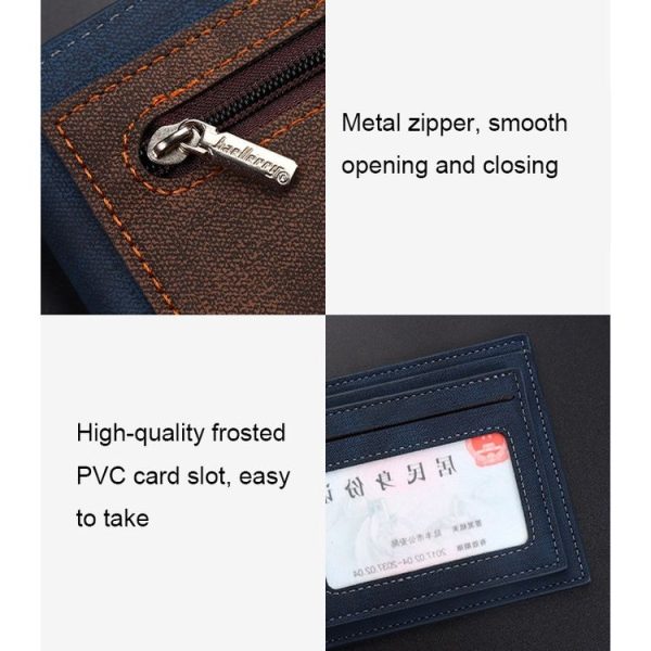 Baellerry Synthetic Leather Men Short Wallet Large Capacity Multi-Card Slot Zipper Wallet (Black) - Image 5