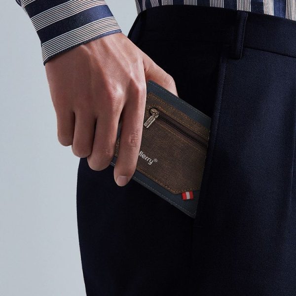 Baellerry Synthetic Leather Men Short Wallet Large Capacity Multi-Card Slot Zipper Wallet (Black) - Image 8