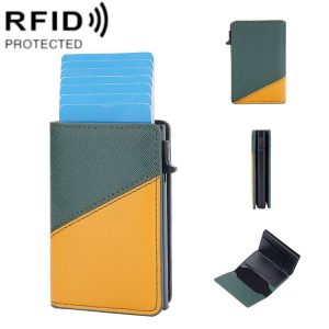 Baellerry RFID Anti-theft Aluminum Box Leather Wallet Side Push Contrasting Antimagnetic Card Holder (Green)