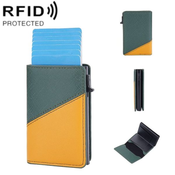 Baellerry RFID Anti-theft Aluminum Box Leather Wallet Side Push Contrasting Antimagnetic Card Holder (Green)
