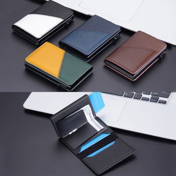 Baellerry RFID Anti-theft Aluminum Box Leather Wallet Side Push Contrasting Antimagnetic Card Holder (Green) - Image 12