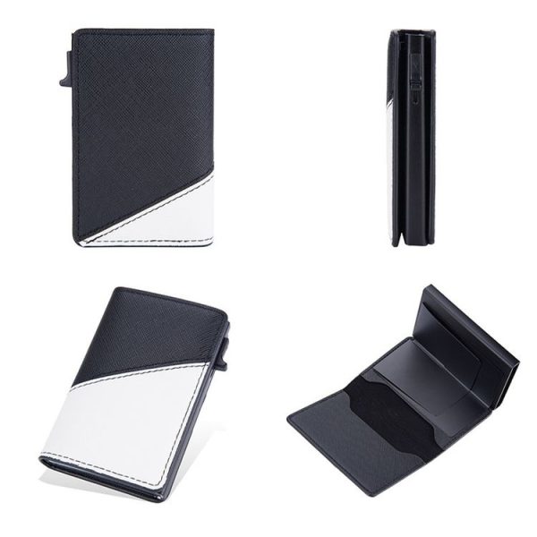 Baellerry RFID Anti-theft Aluminum Box Leather Wallet Side Push Contrasting Antimagnetic Card Holder (Green) - Image 4