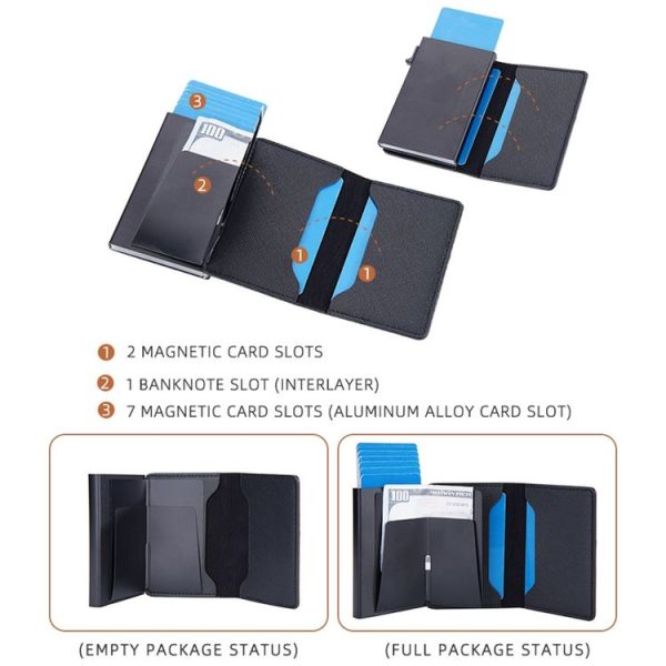 Baellerry RFID Anti-theft Aluminum Box Leather Wallet Side Push Contrasting Antimagnetic Card Holder (Green) - Image 5