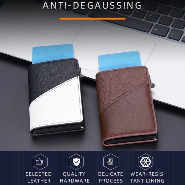 Baellerry RFID Anti-theft Aluminum Box Leather Wallet Side Push Contrasting Antimagnetic Card Holder (Green) - Image 6