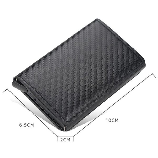Baellerry RFID Anti-theft Plaid Leather Wallet Metal Aluminum Box Automatic Eject Type Card Holder (Dark Brown) - Image 3