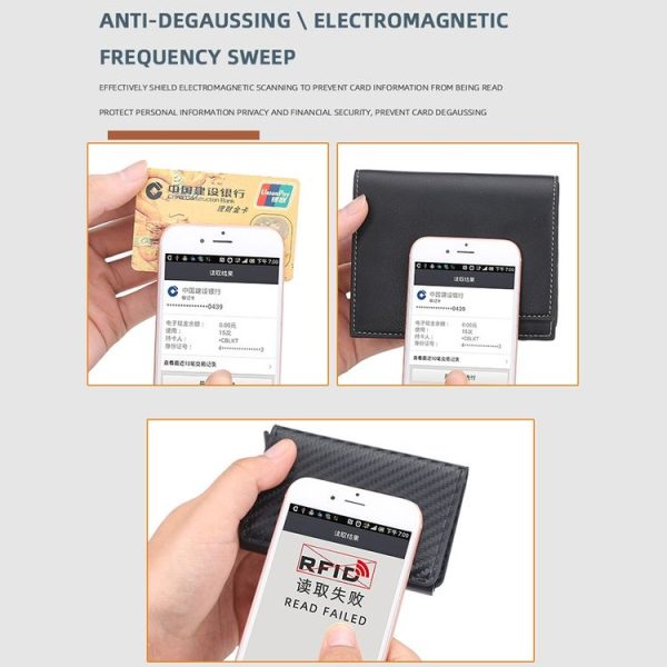 Baellerry RFID Anti-theft Plaid Leather Wallet Metal Aluminum Box Automatic Eject Type Card Holder (Dark Brown) - Image 6