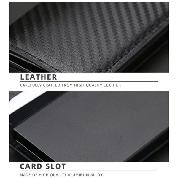 Baellerry RFID Anti-theft Plaid Leather Wallet Metal Aluminum Box Automatic Eject Type Card Holder (Dark Brown) - Image 7