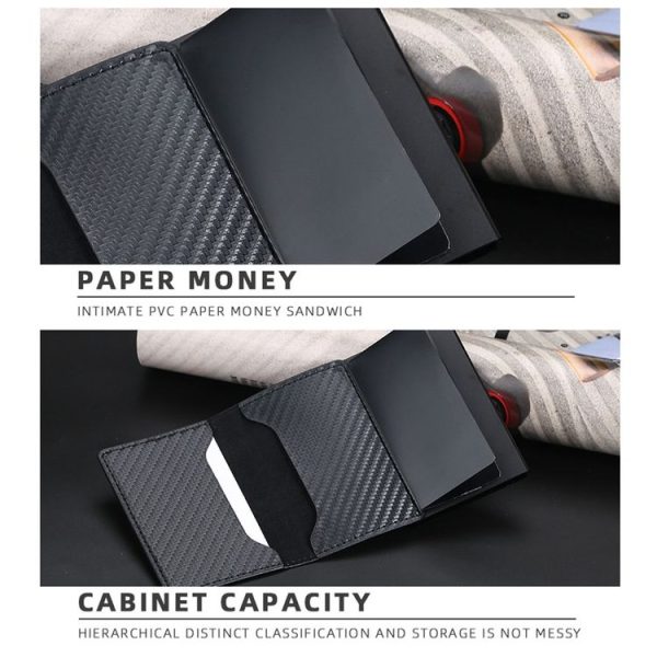 Baellerry RFID Anti-theft Plaid Leather Wallet Metal Aluminum Box Automatic Eject Type Card Holder (Dark Brown) - Image 8