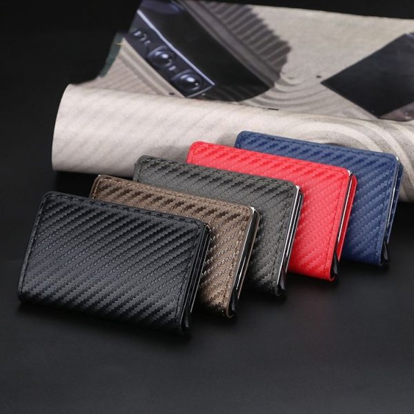 Baellerry RFID Anti-theft Plaid Leather Wallet Metal Aluminum Box Automatic Eject Type Card Holder (Dark Brown) - Image 9