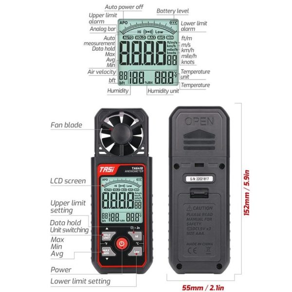 TASI TA641A High Precision Wind Speed Instrument Wind Volume Tester Handheld Wind Speed Meter - Image 3
