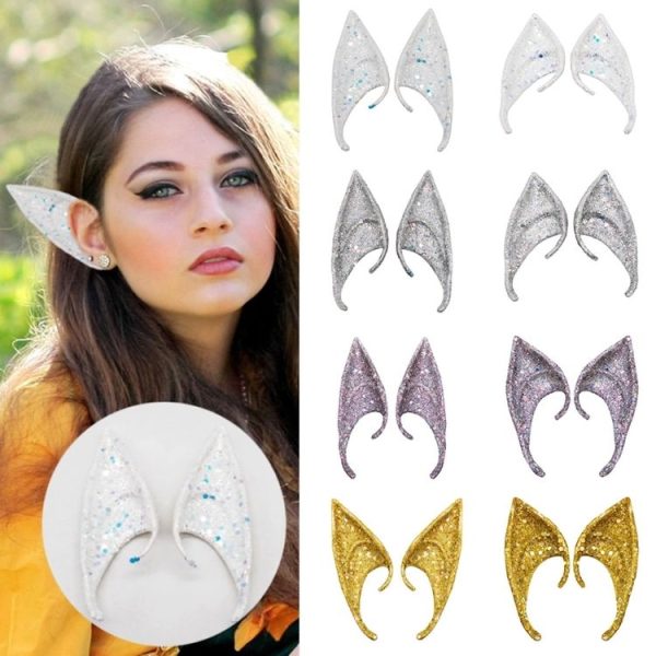 1pair Latex Elf Ears With Glitter Halloween Party Pixie Ears Cosplay Props 10cm Golden - Image 2