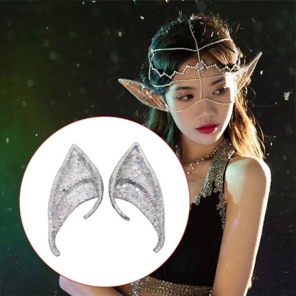 1pair Latex Elf Ears With Glitter Halloween Party Pixie Ears Cosplay Props 10cm Golden - Image 6