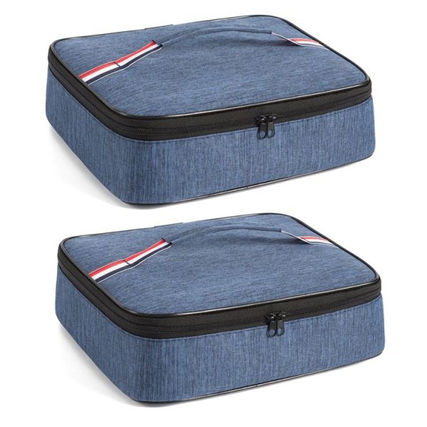 2pcs Small Waterproof Portable Lunch Bag Outdoor Picnic Lunch Box Insulation Bag (Navy)