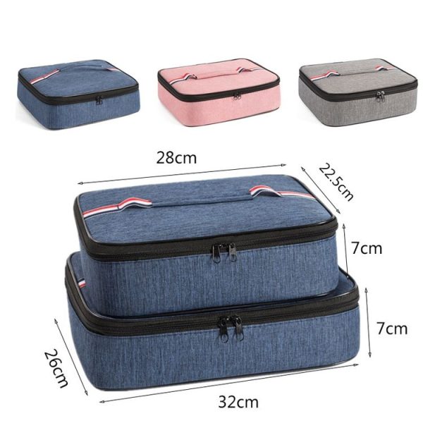 2pcs Small Waterproof Portable Lunch Bag Outdoor Picnic Lunch Box Insulation Bag (Navy) - Image 2